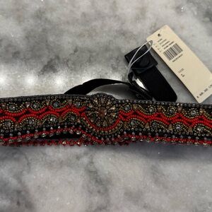 Anthropologie Beaded Statement Belt L Boho Festival Waist Belt Red Black Gold